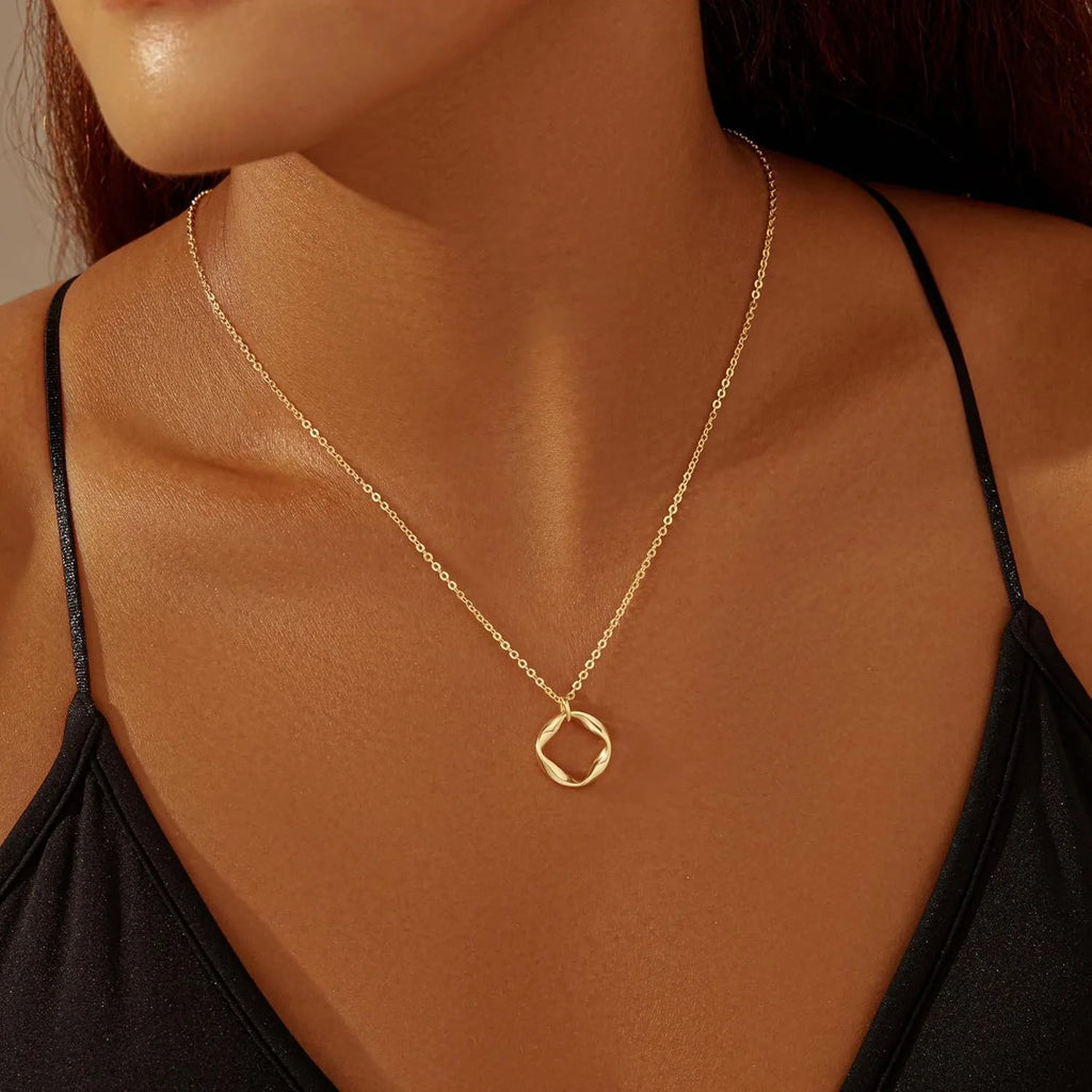 Layered Gold Paperclip & Circle Pendant Necklace