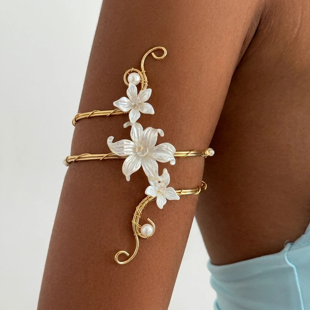 Boho Floral Open Cuff Armlet