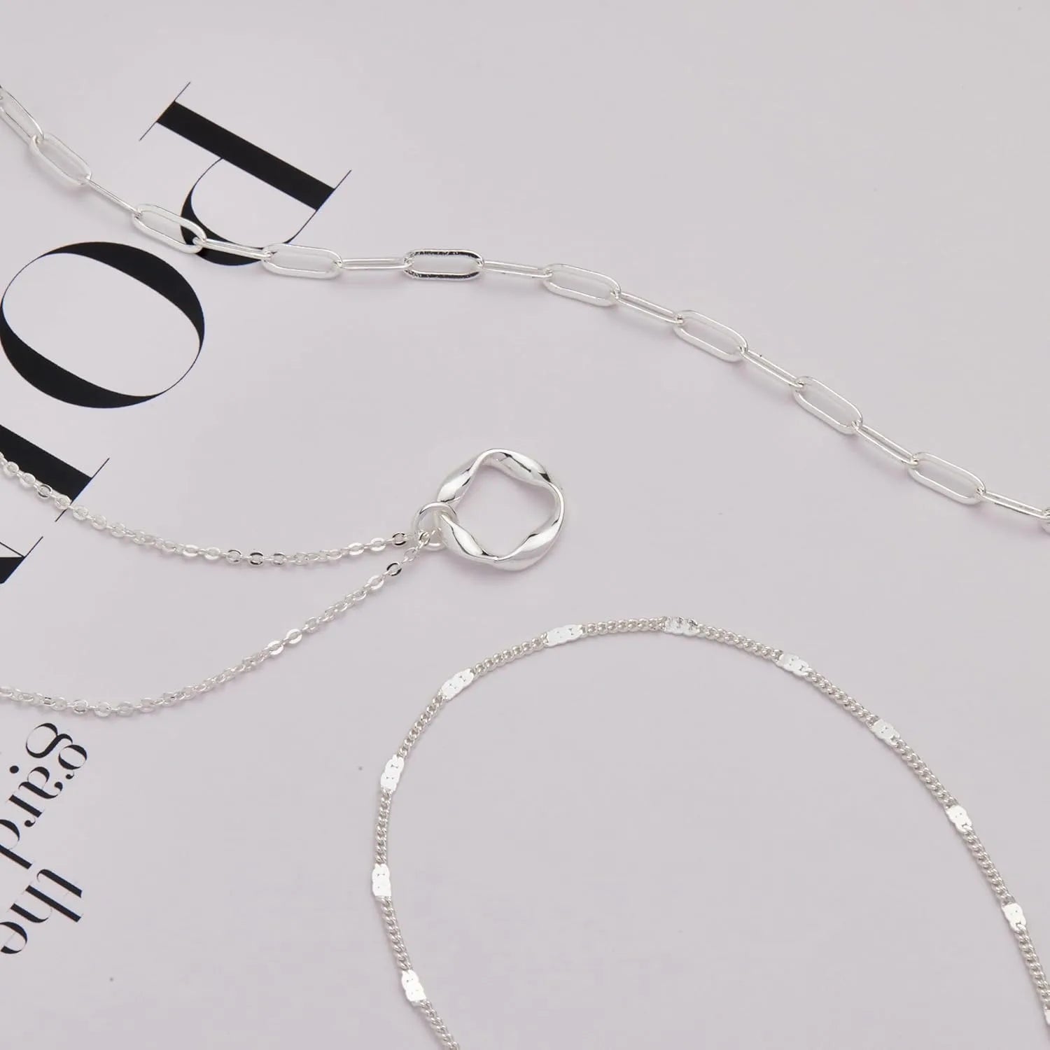 Layered Gold Paperclip & Circle Pendant Necklace