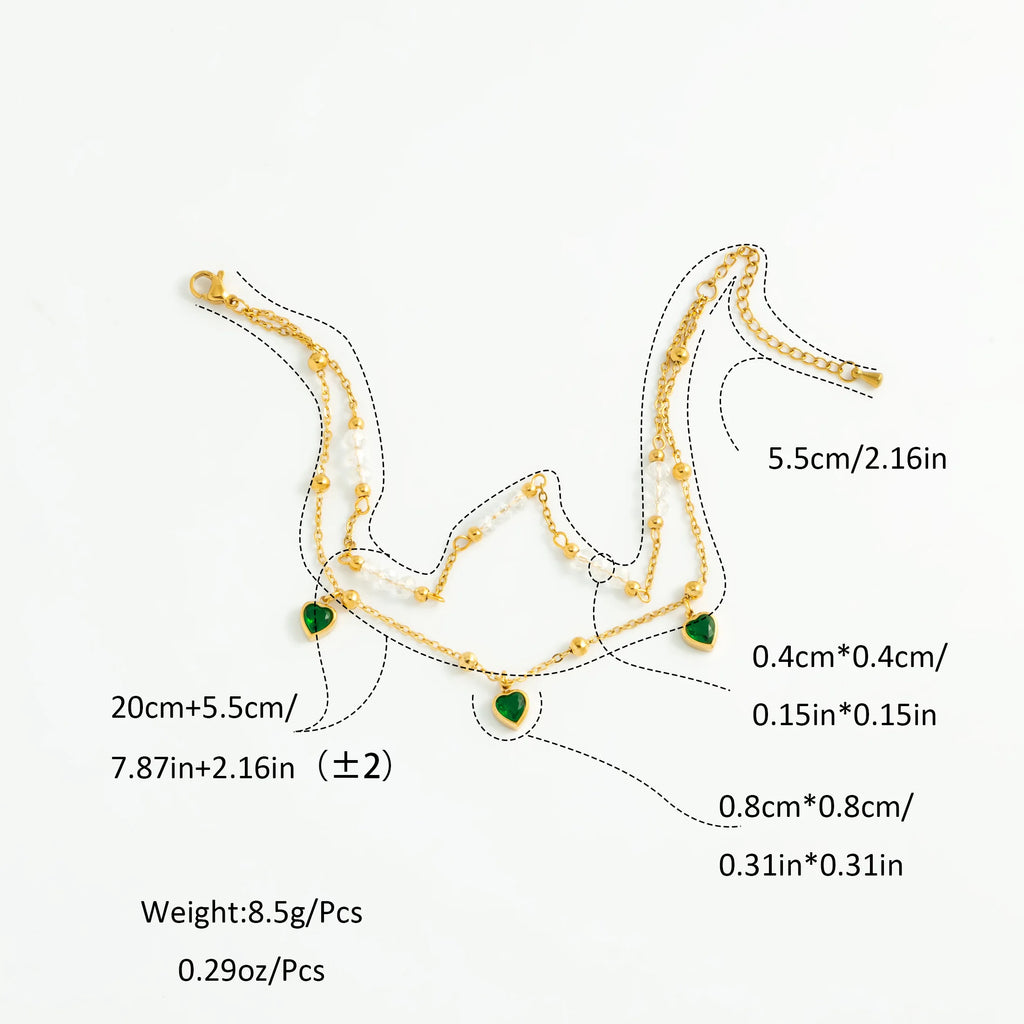 Emerald Heart & Crystal Layered Anklet