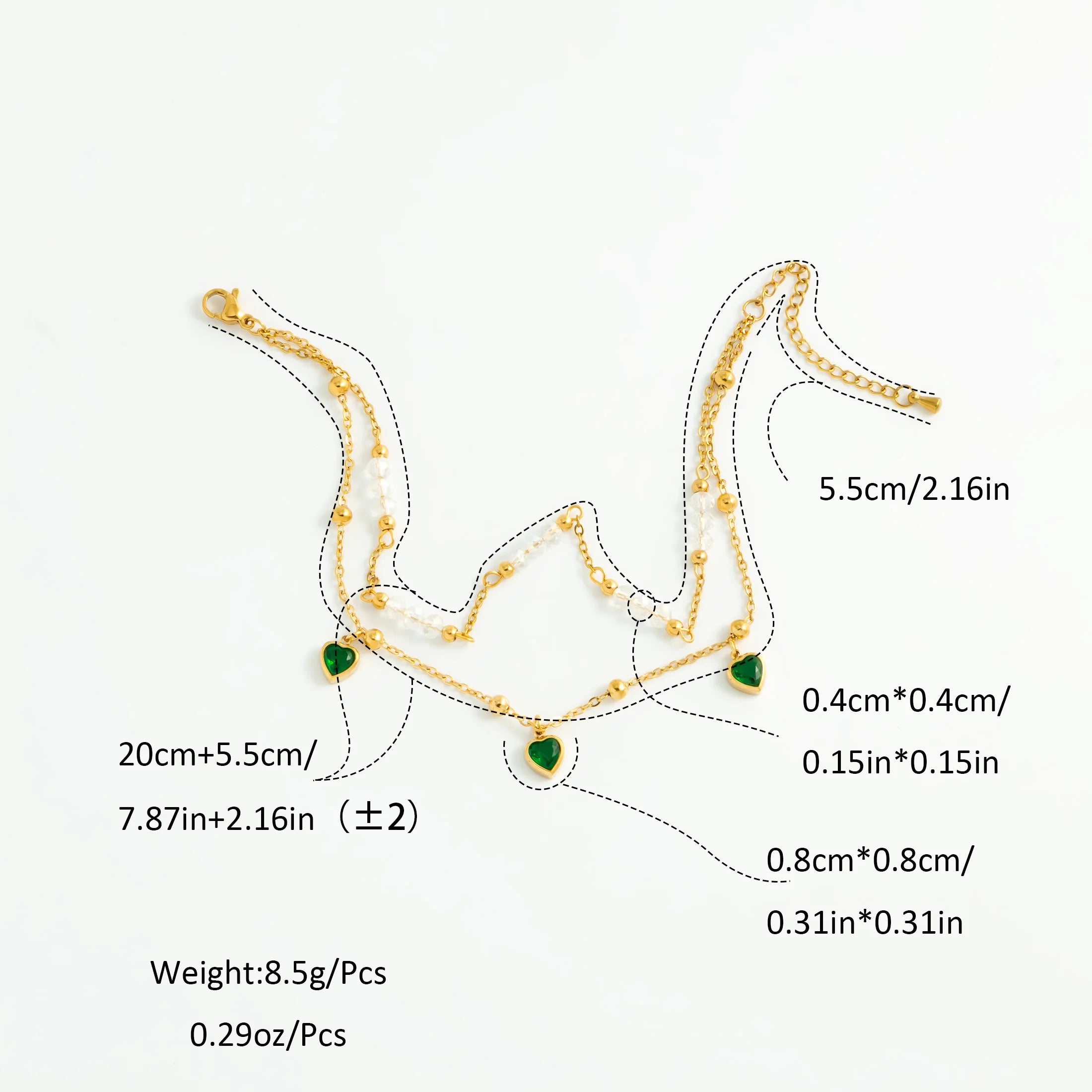 Emerald Heart & Crystal Layered Anklet