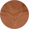 Layered Gold Paperclip & Circle Pendant Necklace