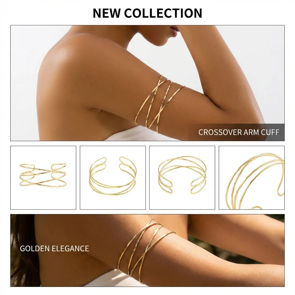 Brazalete de Brazo Abierto Dorado Cruzado Boho - Emeraldia Jewelry · Operado por R. E. dos Santos LTDA · CNPJ: 45.450.979/0001-38