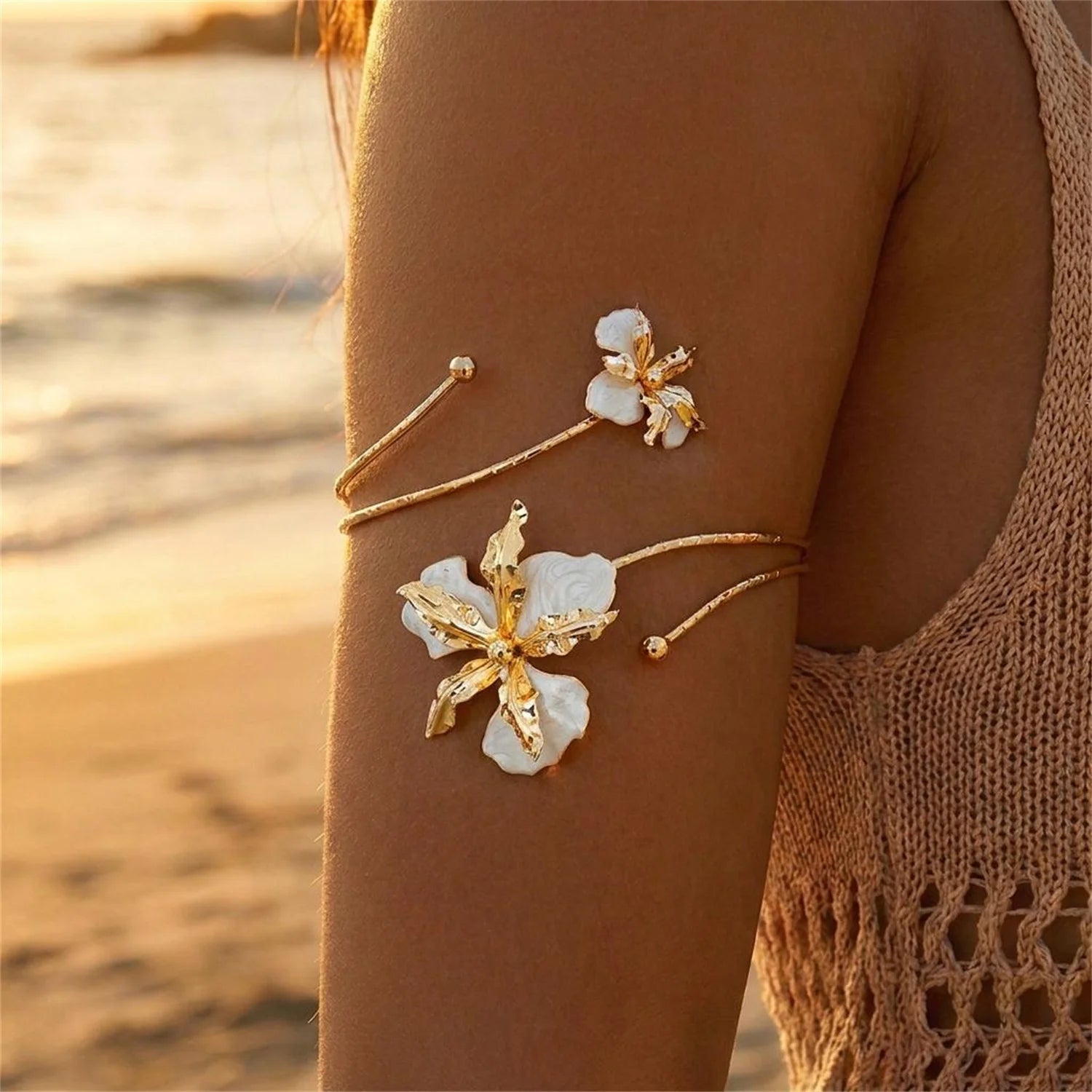 Boho Floral Open Cuff Armlet