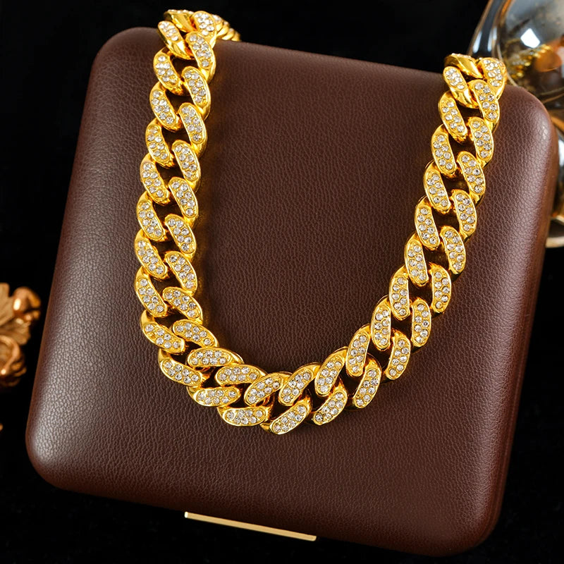 Rhinestone Cuban Chain Jewelry Set