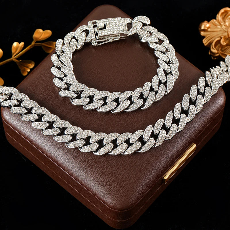Rhinestone Cuban Chain Jewelry Set