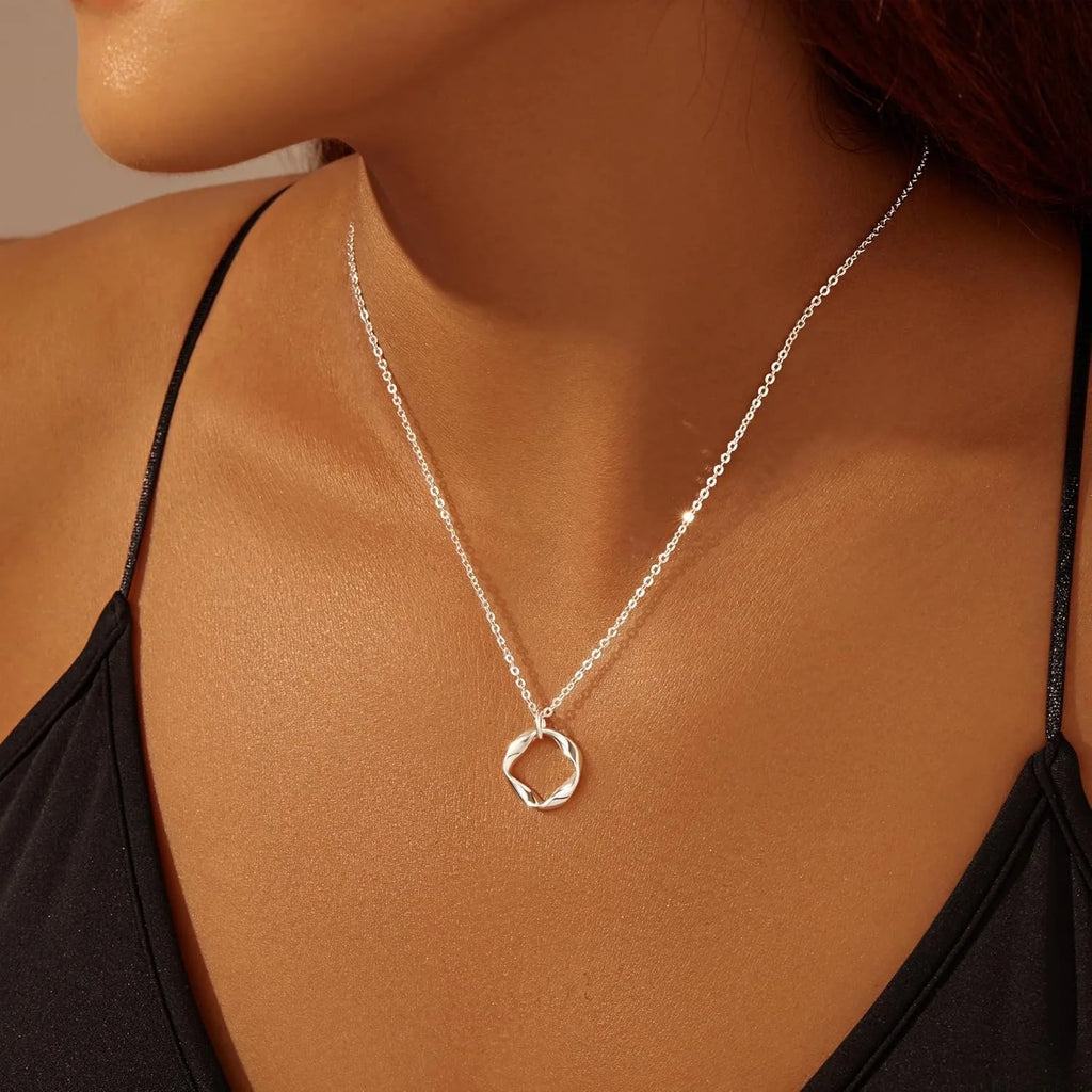 Layered Gold Paperclip & Circle Pendant Necklace
