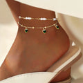 Emerald Heart & Crystal Layered Anklet