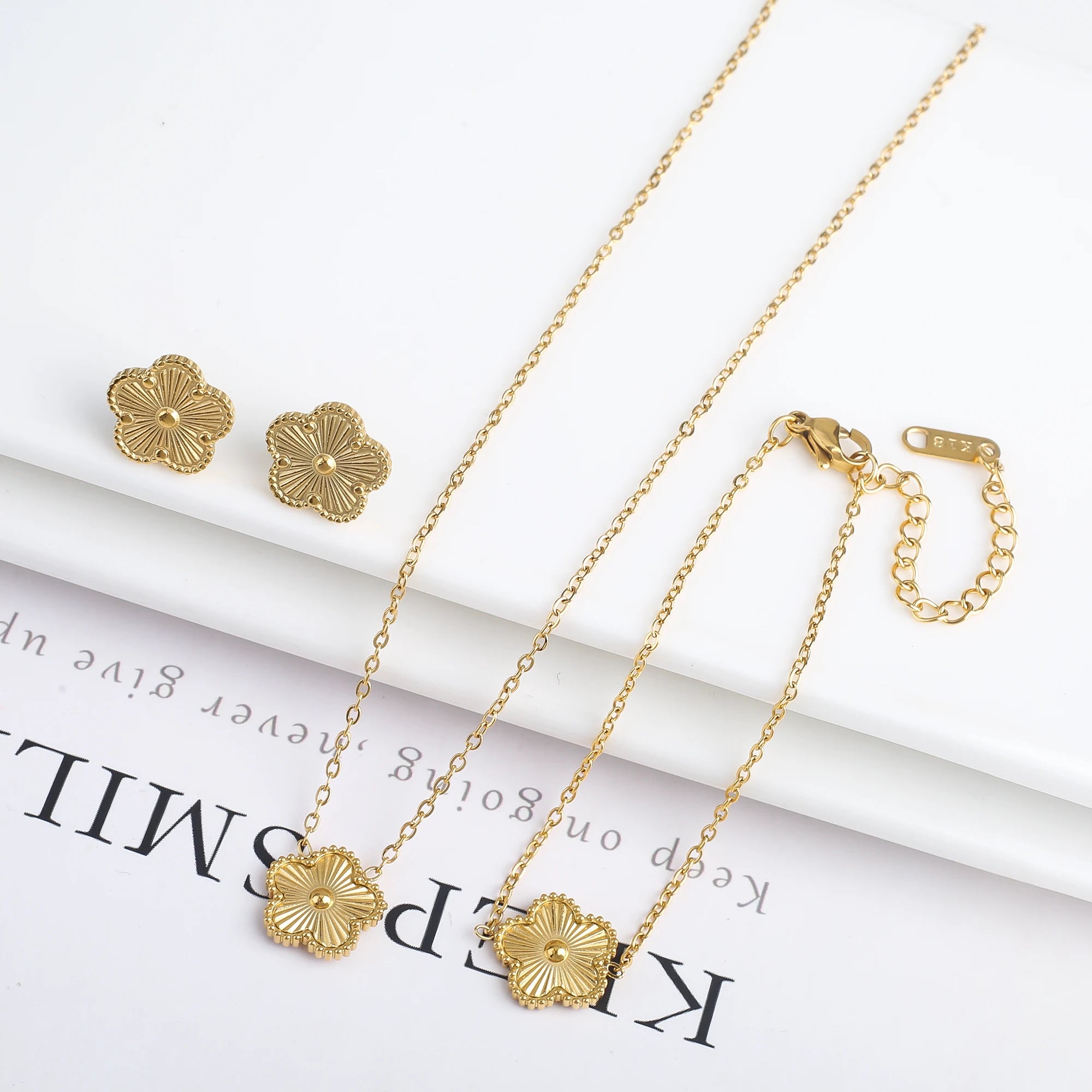 Luxury Black Four-Leaf Clover Necklace, Bracelet & Earrings Set