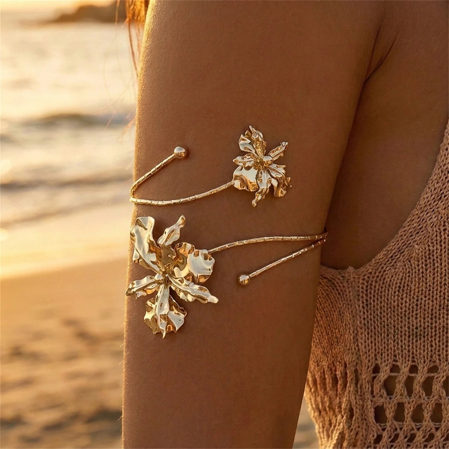 Boho Floral Open Cuff Armlet
