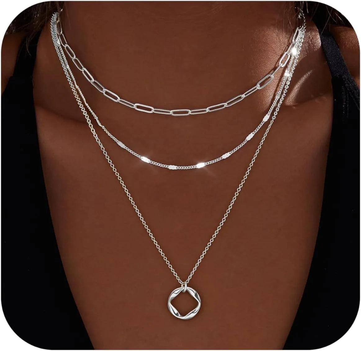 Layered Gold Paperclip & Circle Pendant Necklace