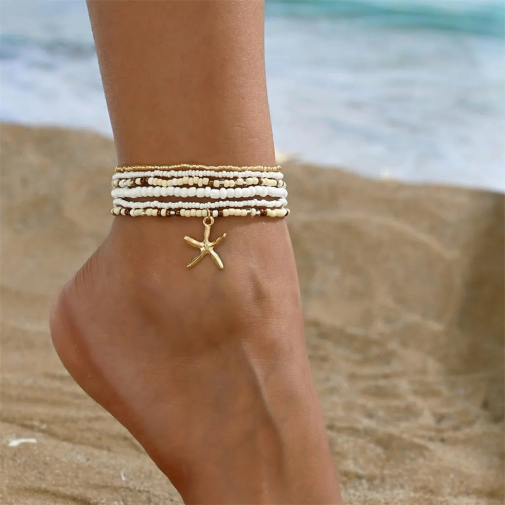 Bohemian Summer Starfish Layered Anklet