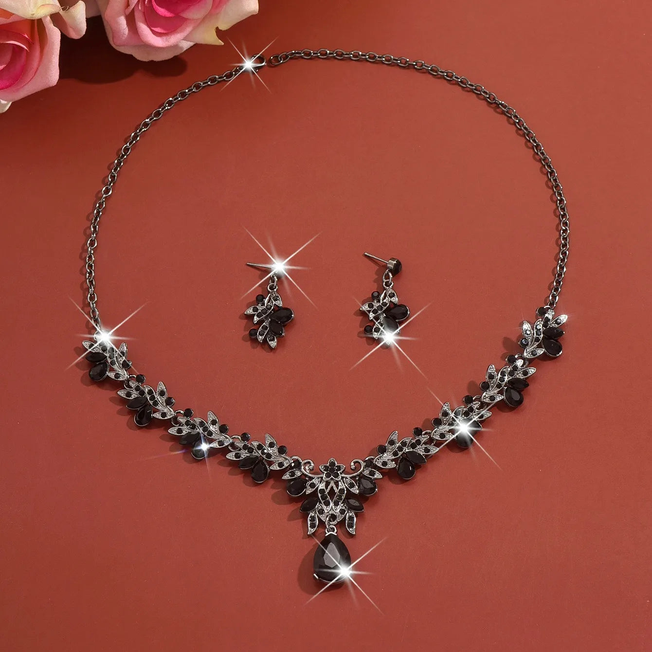Teardrop Crystal Floral Bridal Jewelry Set