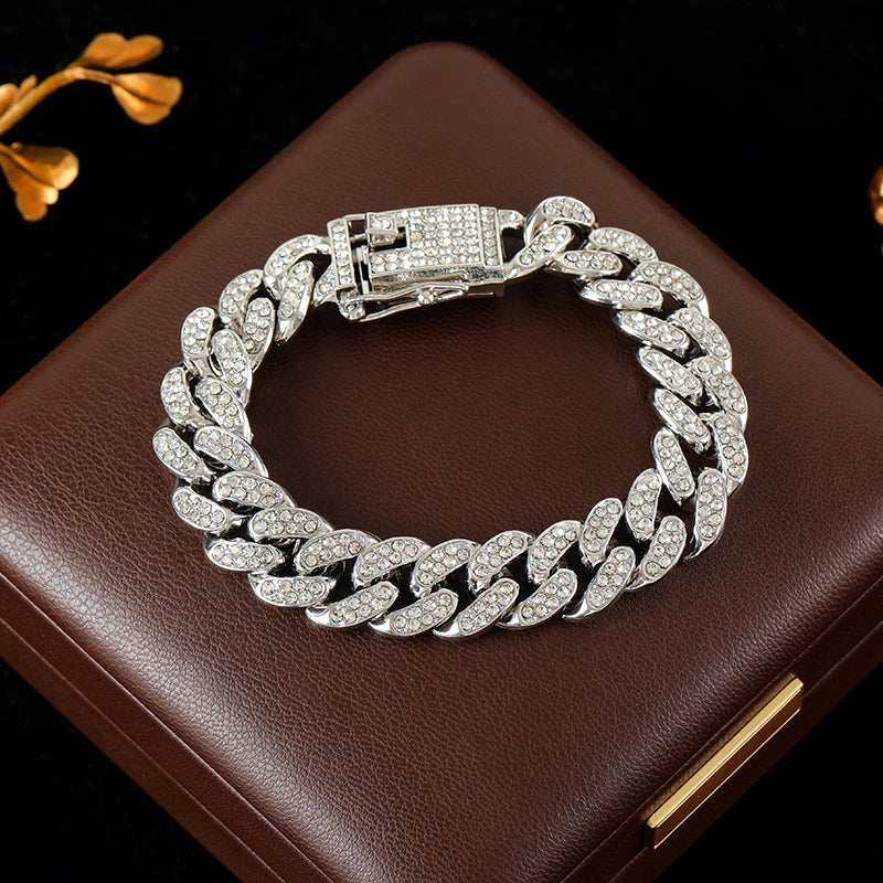 Rhinestone Cuban Chain Jewelry Set