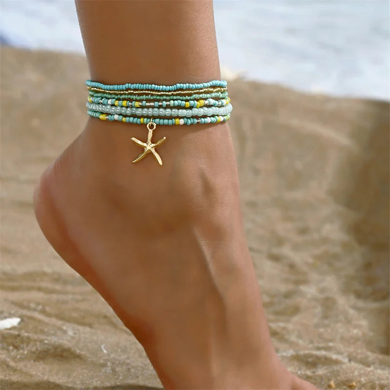 Tobillera Multicapa Estrella de Mar Verano Boho - Emeraldia Jewelry · Operado por R. E. dos Santos LTDA · CNPJ: 45.450.979/0001-38