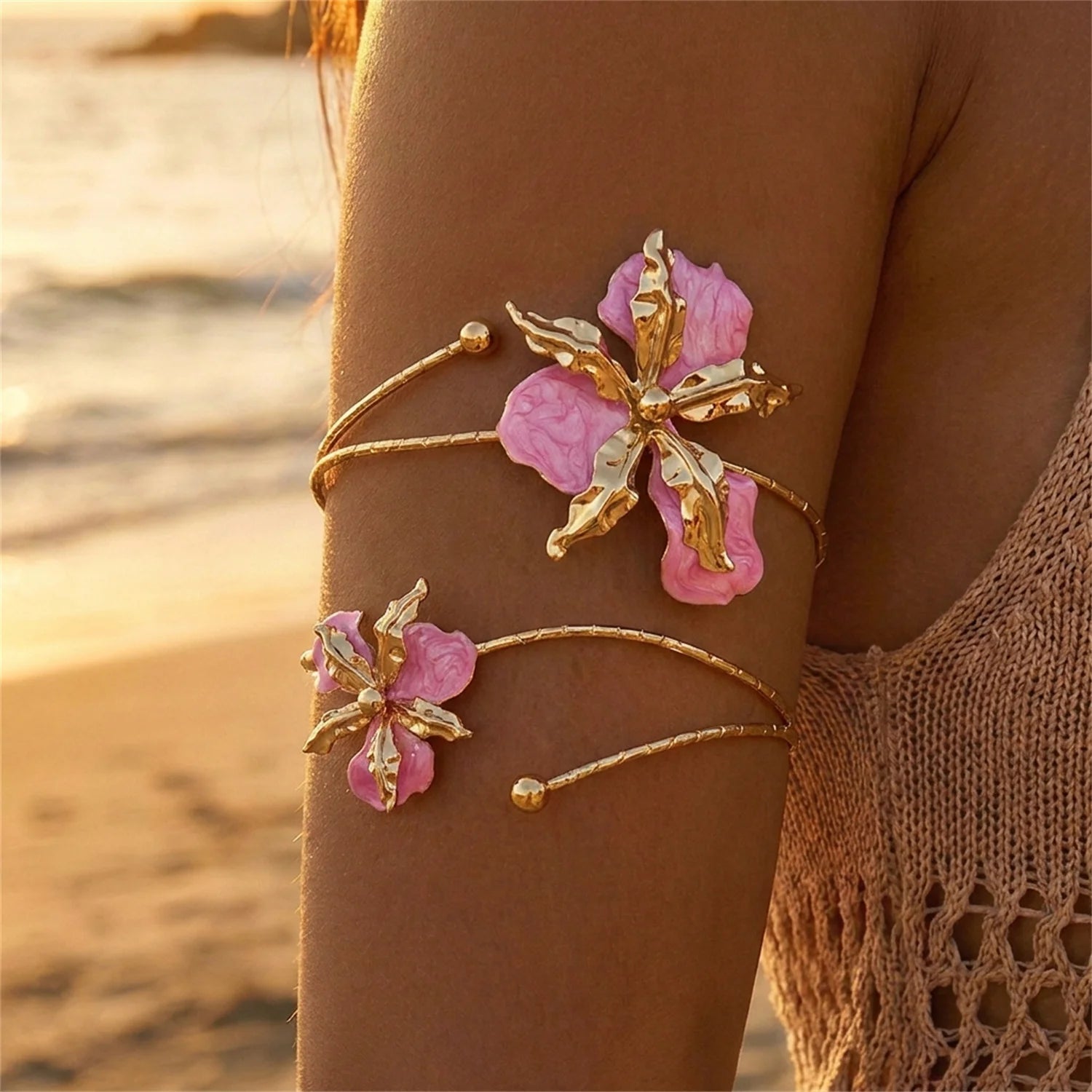 Boho Floral Open Cuff Armlet