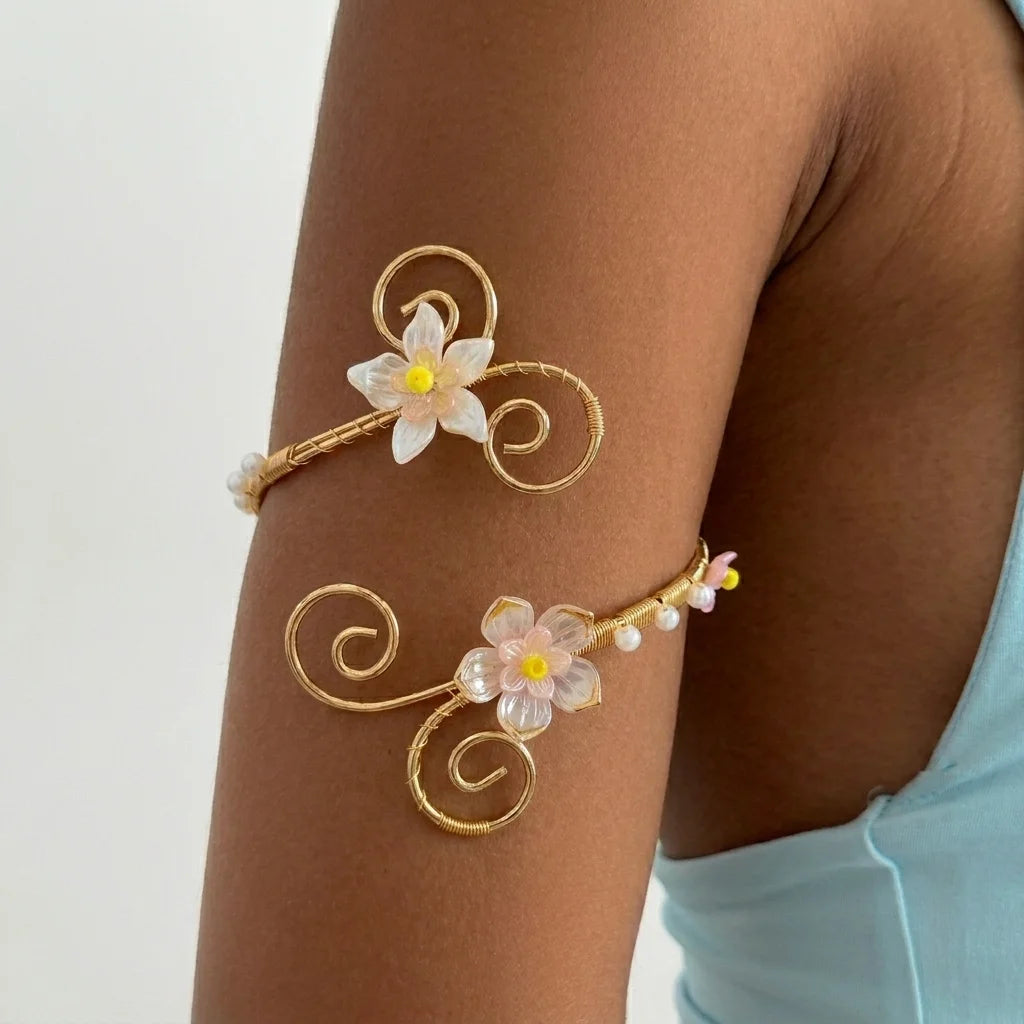 Boho Floral Open Cuff Armlet