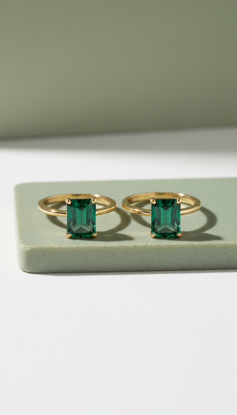 Solitaire Ring with Emerald Stone