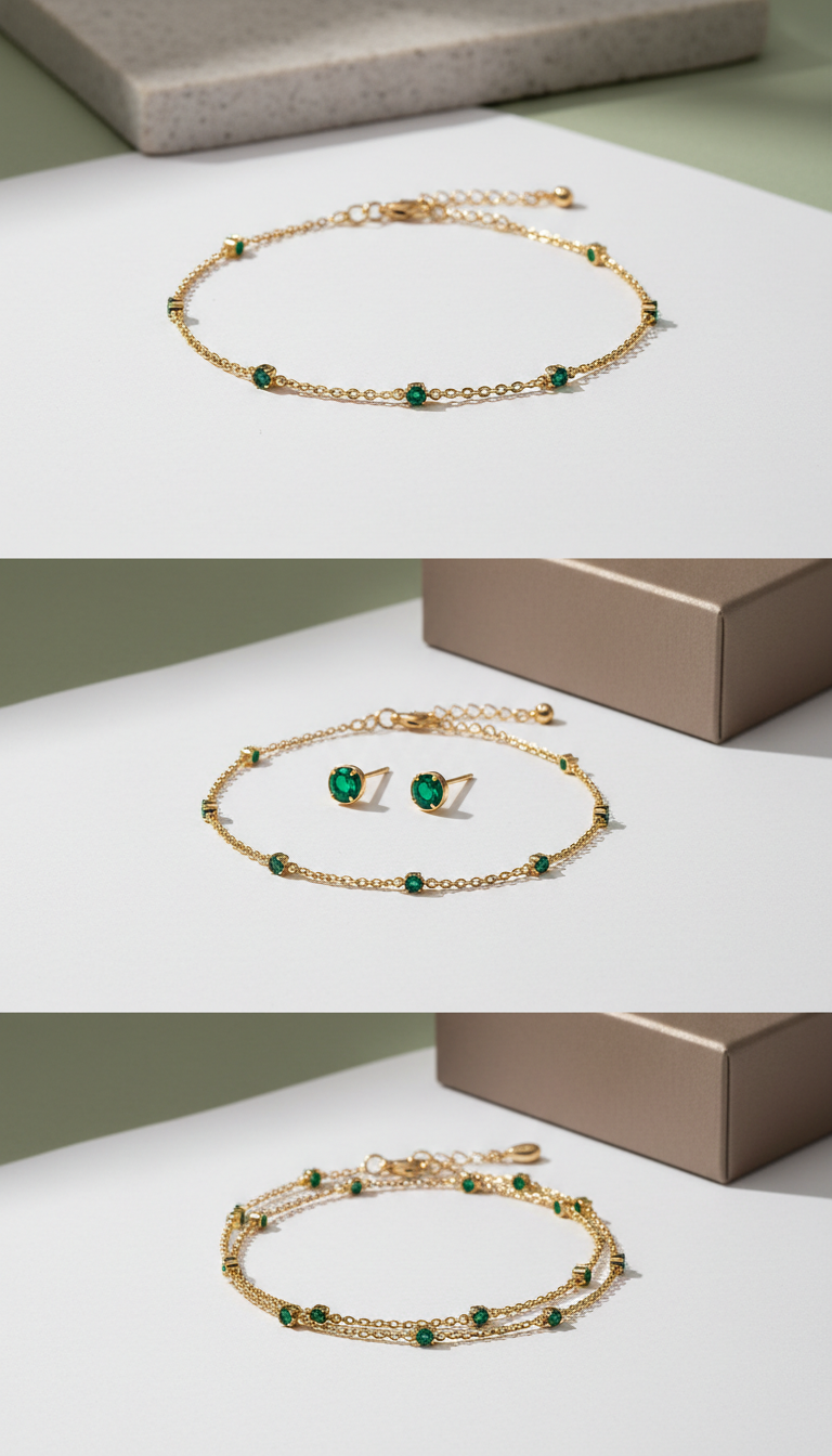 Fine Gold Bracelet with Emerald Accents